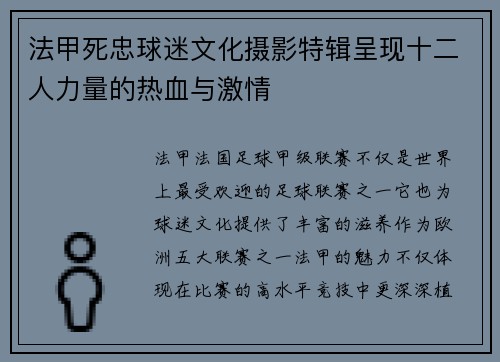 法甲死忠球迷文化摄影特辑呈现十二人力量的热血与激情