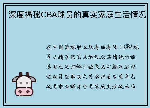 深度揭秘CBA球员的真实家庭生活情况